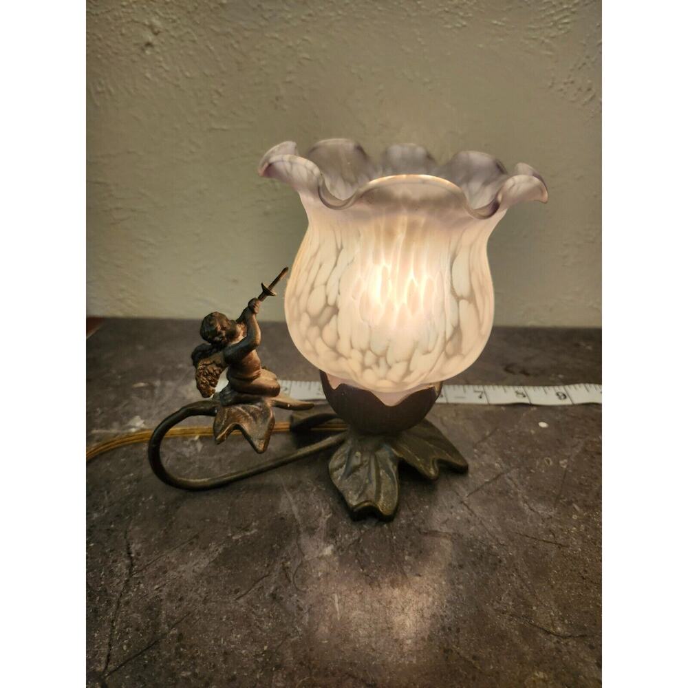 VINTAGE ORNATE‎ CHERUB ANGEL BLOWING HORN LAMP / NIGHT LIGHT